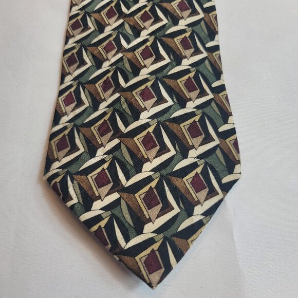 Martin Wong Men's Silk Tie Ivory Gray & Burgundy Abstract Design Napa California - Picture 4 of 8